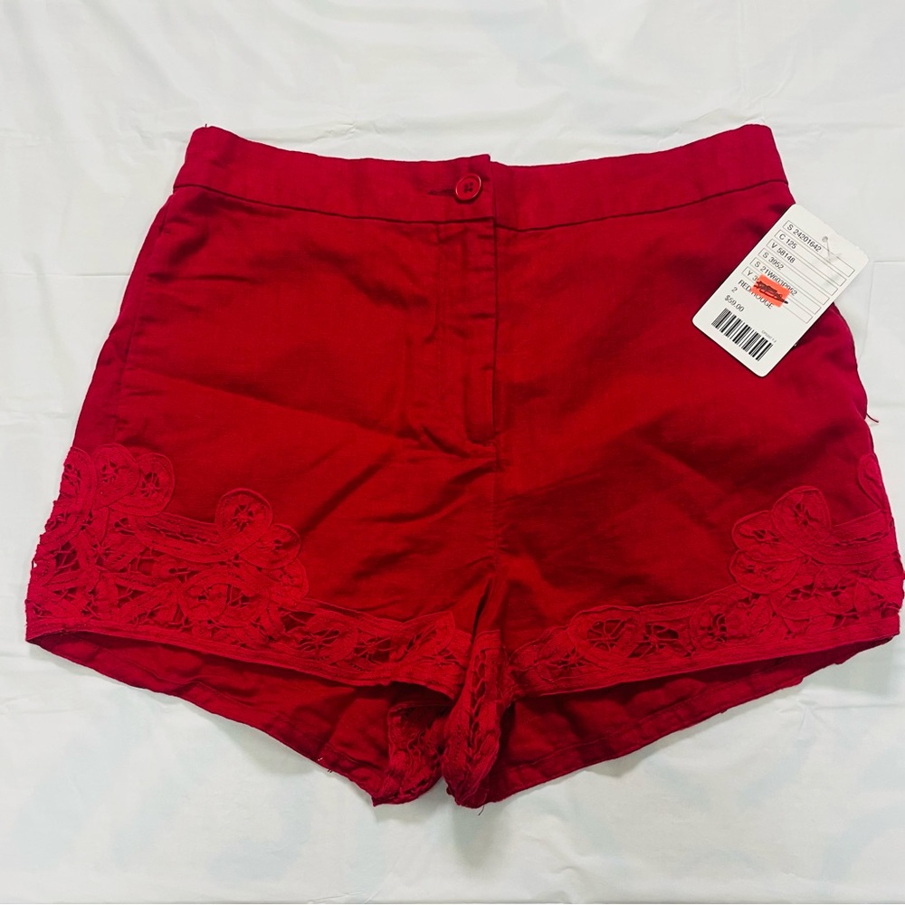 NWT Ecote Women Red Shorts Size 2 Lace Detail High Rise